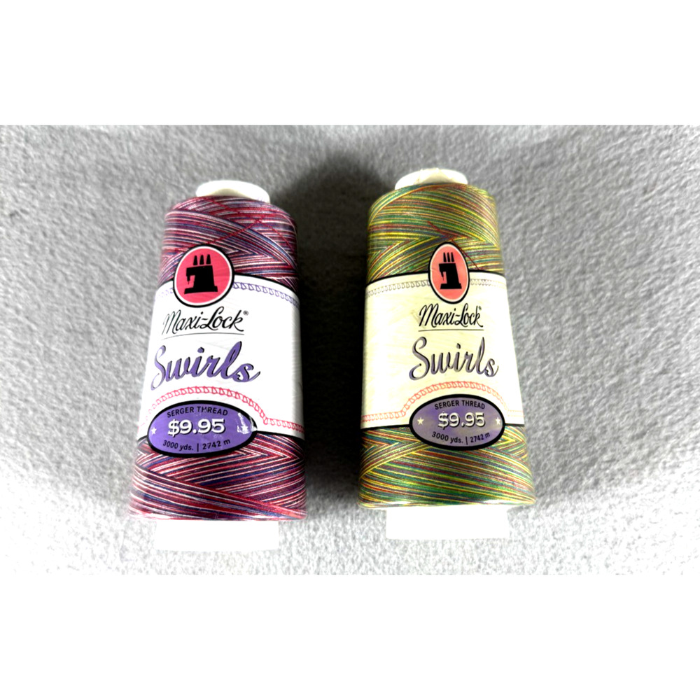 Maxi-Lock Swirls Serger Thread 3000 Yards Lot of 2 Rocket Pop and Rainbow Swirl